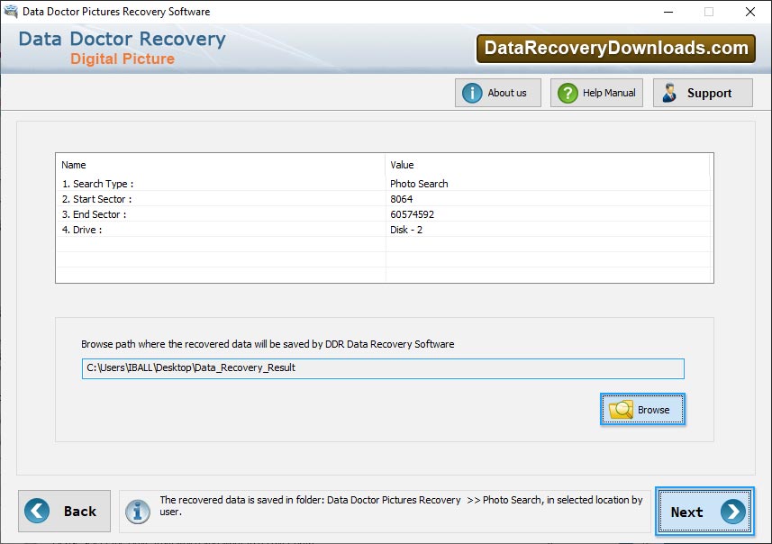 Browse path to save recovered pictures Browse path to save recovered pictures
