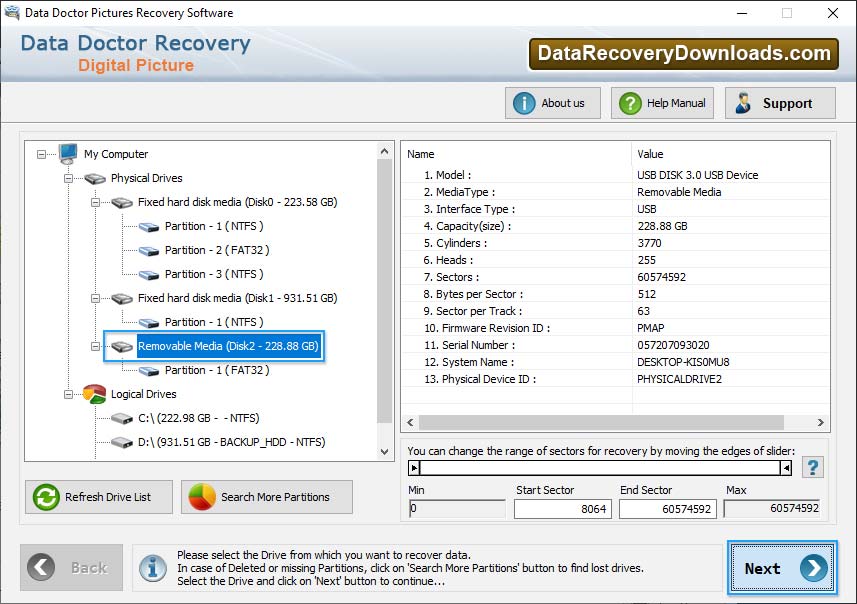 Select the removable media Select the removable media